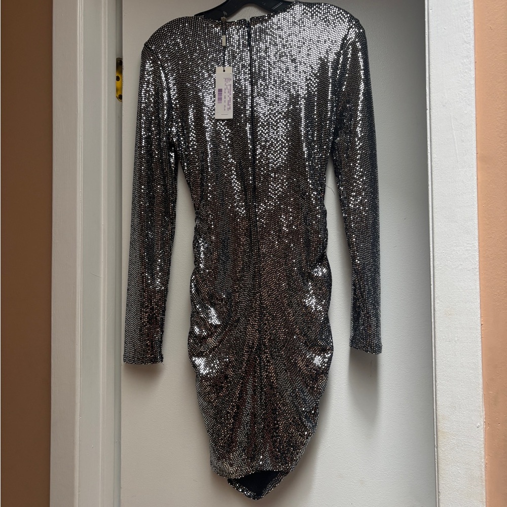 L'AGENCE Shimmering Silver Sequin Mini Dress